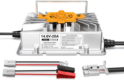 14.6V 20A LiFePO4 Lithiumbatterijlader Acculader voor 12V (12.8V) LiFePO4 Lithiumbatterijen, 12V Lithium-ijzerfosfaat-acculader voor Campers, Boten, Auto's, schepen en Zonne-energie
