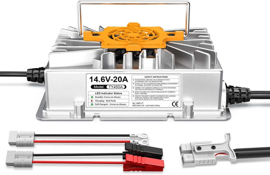 14.6V 20A LiFePO4 Lithiumbatterijlader Acculader voor 12V (12.8V) LiFePO4 Lithiumbatterijen, 12V Lithium-ijzerfosfaat-acculader voor Campers, Boten, Auto's, schepen en Zonne-energie