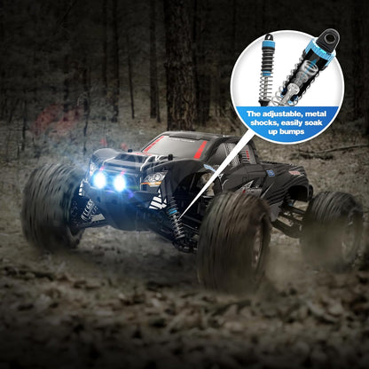 Hosim 1:10 op afstand bestuurde auto, snel met verlichting, RC auto's, offroad, 48+ km/h, Hobby Grade Drift RC Monster Truck met 2 accu's 40 + min speeltijd, voor kinderen en volwassenen (X06, zwart)