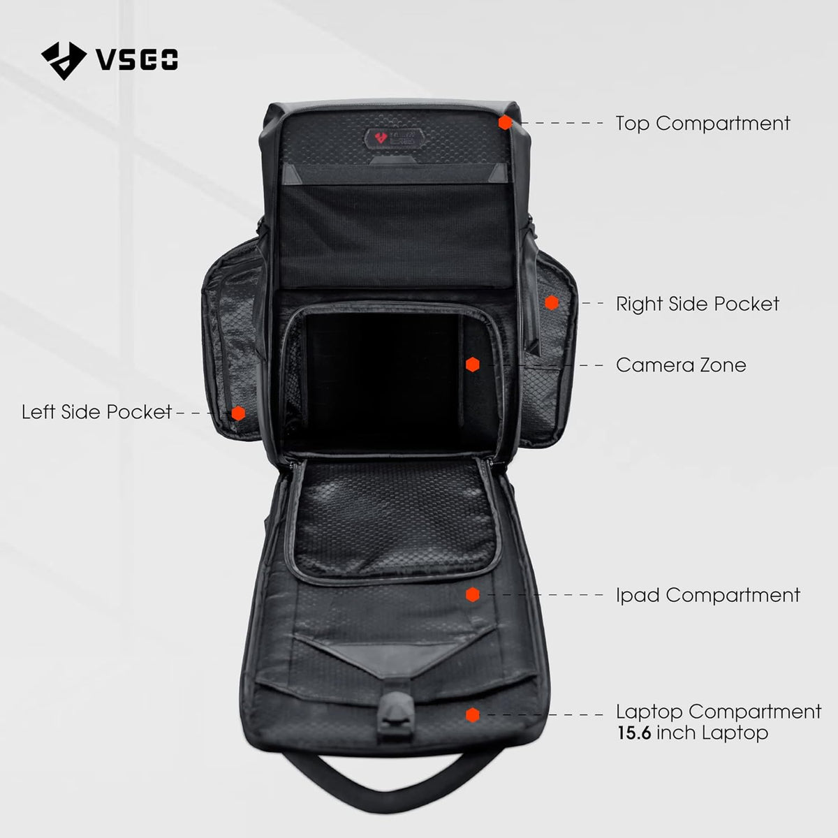 VSGO Professionele camerarugzak, 20 liter, compatibel met Sony Canon Nikon-camera's, DJI RSC2 Gimbals, statief, 15,6 inch laptop, lenzen en accessoires - waterdicht TPU-canvas, reizen en buitengebruik