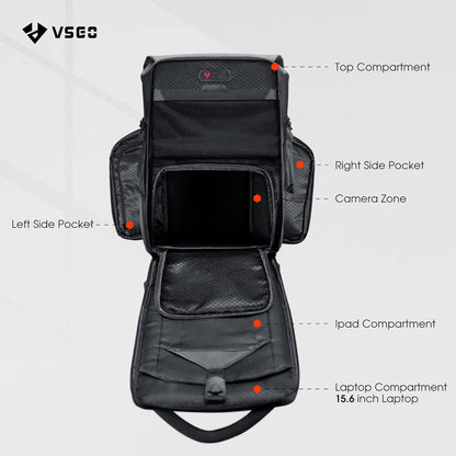 VSGO Professionele camerarugzak, 20 liter, compatibel met Sony Canon Nikon-camera's, DJI RSC2 Gimbals, statief, 15,6 inch laptop, lenzen en accessoires - waterdicht TPU-canvas, reizen en buitengebruik