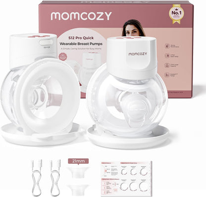 Momcozy S12 Pro Quick Borstkolf, Draadloze Handsfree Draagbare Elektrische Borstkolf, DoubleFit™ Hybride Tuit, 3 Standen & 9 Niveaus, Draagbare Pomp met Slim Scherm, 2 Stuk, Wit