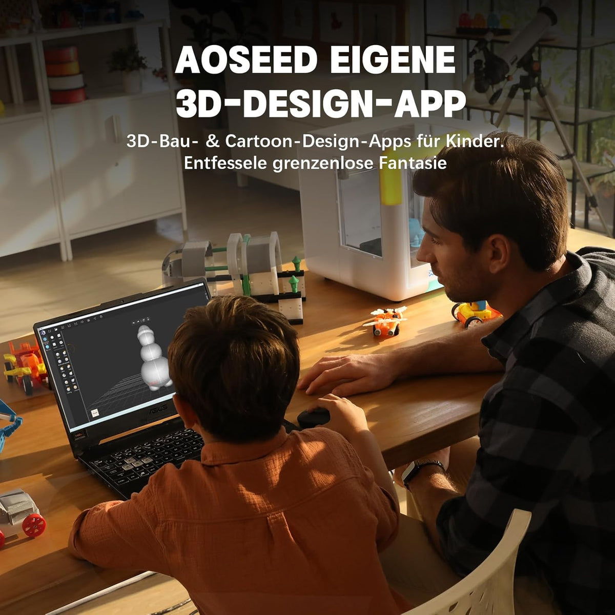 3D-printer – 3D-printmachine – 3D-fabricator – 3D-bouwer – Volledig gesloten behuizing – Snelle nozzle-vervanging en 8-kleuren PLA-filamentset
