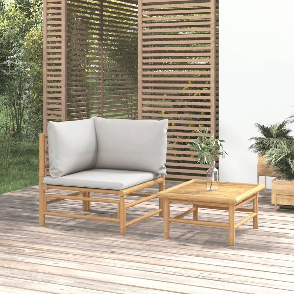 vidaXL 2-piece Lounge set with cushions bamboo light grey - QUORE