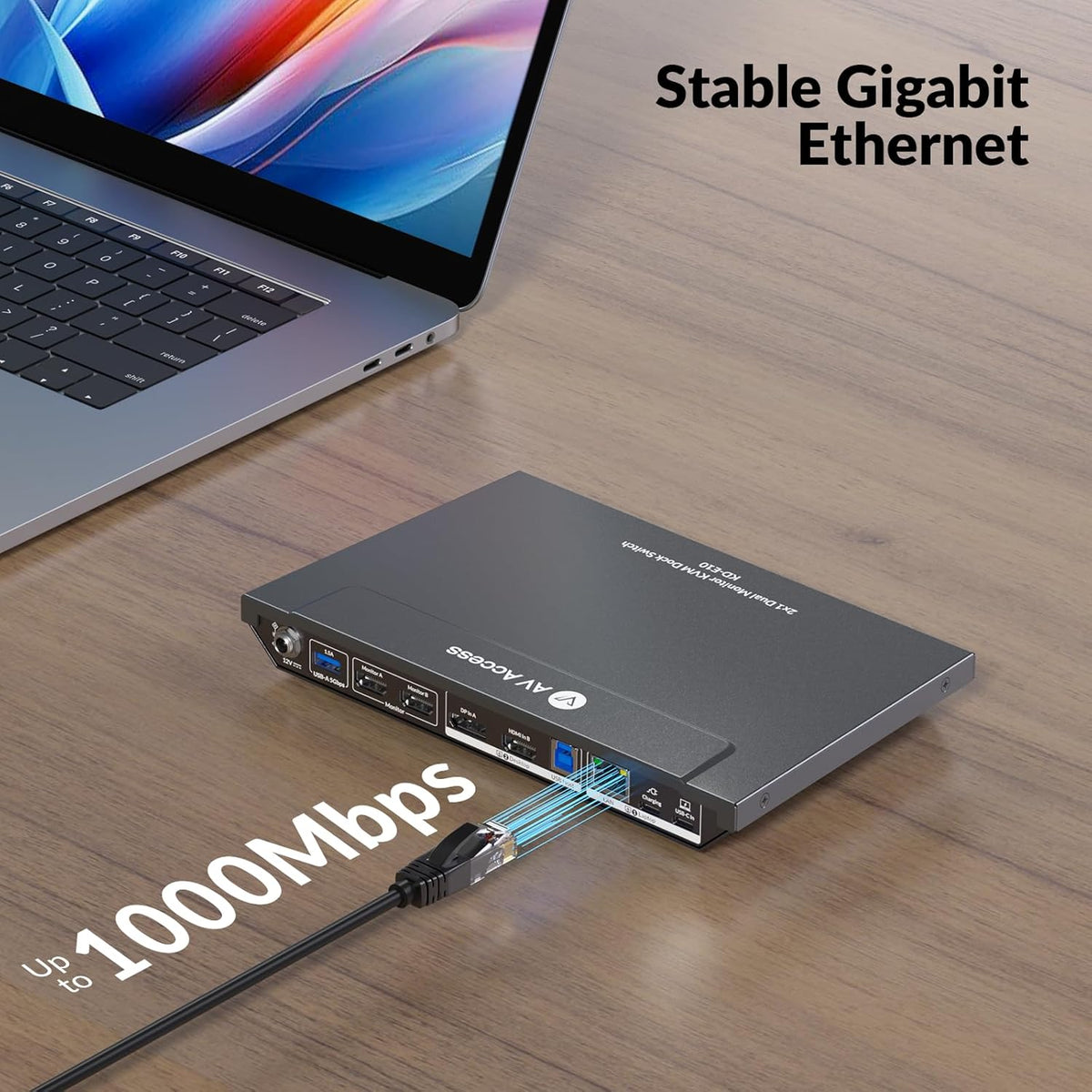 AV Access Docking Station, KVM Switch voor Laptop & Desktop,100W Opladen, 4K@60Hz Dual Monitor HDMI, 3xUSB 3.0, USB-C, 1G Ethernet, EDID-ondersteuning, SD, 3,5 mm AUX Audio, Snel Schakelen 2 Computers