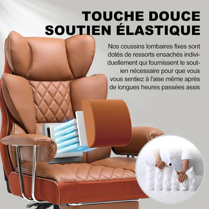 GTPLAYER Ergonomic Gaming Chair, Adjustable Gaming Chair, Office Chair with Footrest, Adjustable Backrest for Work and Play Leatherette, Brown - QUORE