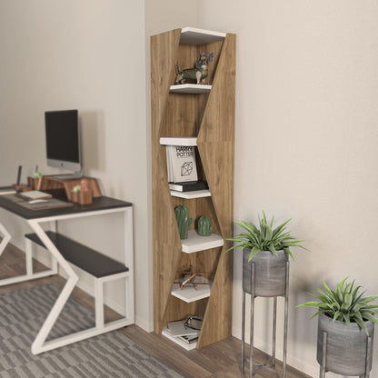 Elegant Walnoot & White Bookshelf, 165 cm hoogte, 31,8 cm breedte, 100% melamine gecoat deelbord, 18 mm dik, stijlvolle opslag voor moderne woningen