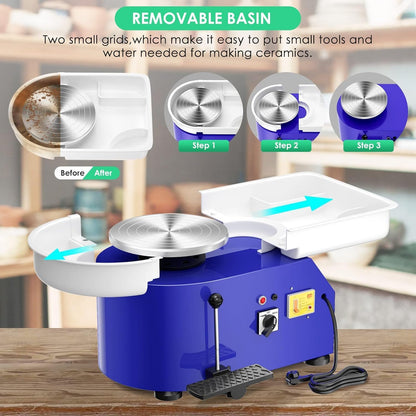 Elektrische Draaischijf Keramiek – Pottenbakkersschijf – Pottenbakkers Wiel – Klei Draaitafel – Keramiekmachine – 25 cm Draaiplateau – 350 W Motor – 0-300 RPM Snelheidsregeling – Inclusief 11 Pottenbakkers Gereedschappen