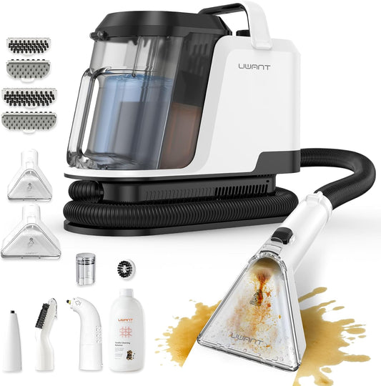 Stoomreiniger – Stoomzuiger – Handstoomreiniger – Tapijtreiniger – Vlekkenreiniger – 3-In-1 Reinigingsmodi – 18.000 Pa Zuigkracht – 2,4L Dubbel Tank – Zelfreinigend – Draagbaar – Wit/Zwart - QUORE