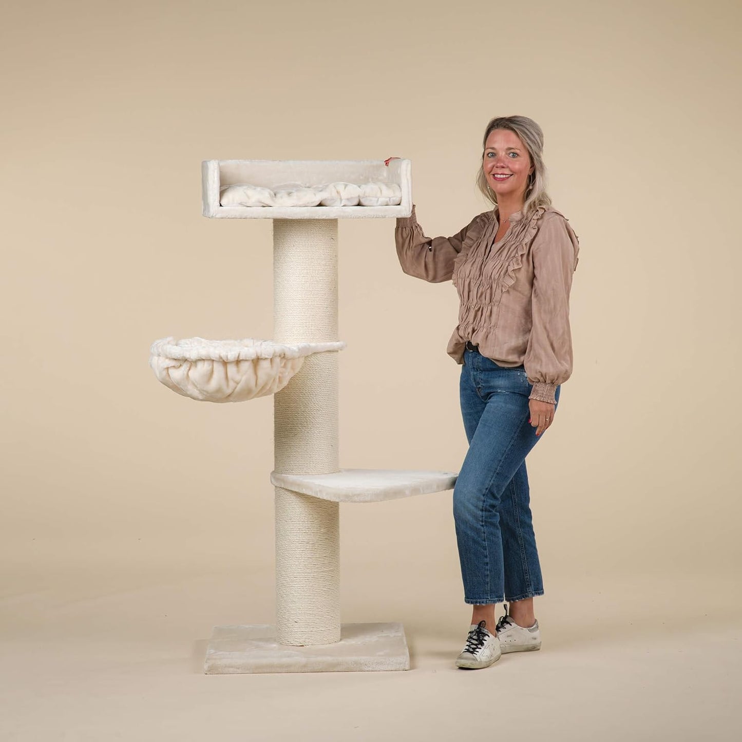 Krabpaal – Krabboom – Kattenmeubel – Klimpaal – De Luxe – Extra Stevige 20 cm Sisalstammen – Royale Hoogte 158 cm – Crème Kleur