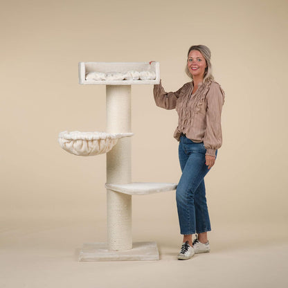 Krabpaal – Krabboom – Kattenmeubel – Klimpaal – De Luxe – Extra Stevige 20 cm Sisalstammen – Royale Hoogte 158 cm – Crème Kleur