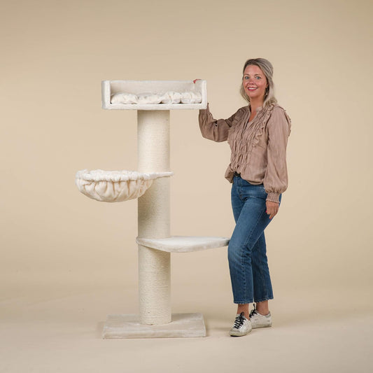 Krabpaal – Krabboom – Kattenmeubel – Klimpaal – De Luxe – Extra Stevige 20 cm Sisalstammen – Royale Hoogte 158 cm – Crème Kleur