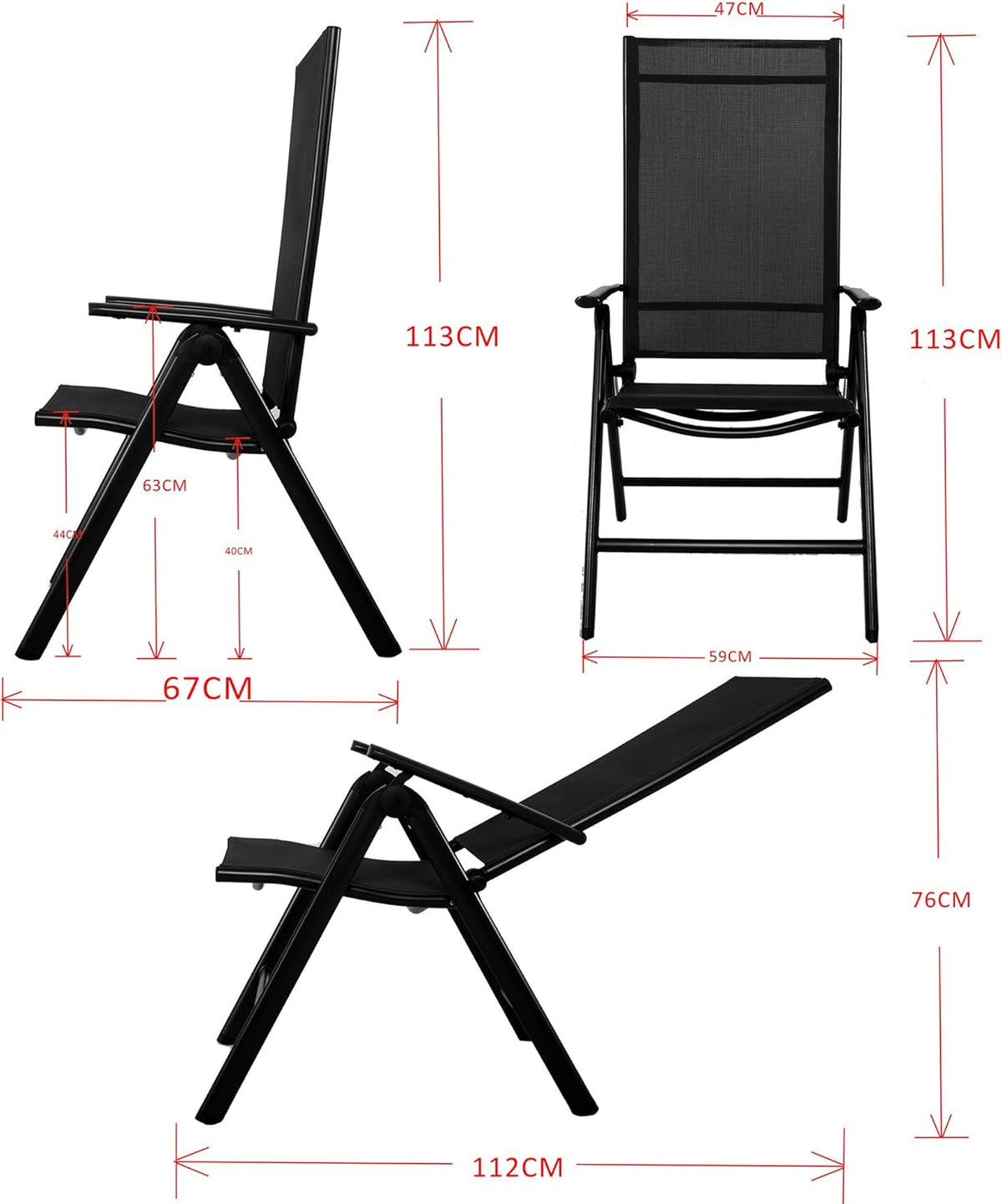 Ambientehome, 50204, 8-voudig verstelbare aluminium klapstoelen, kleur grijs, campingstoel, klapstoel
