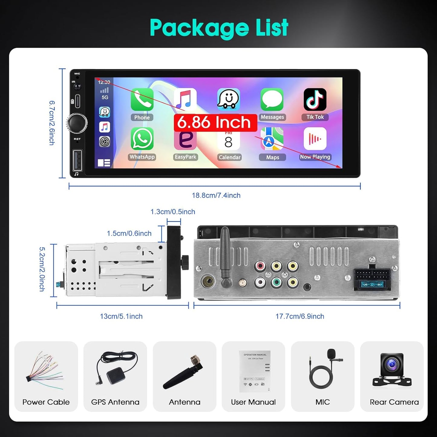 [2G+32G] A-pple Carplay Autoradio Draadloze CarPlay & Android Auto Radio 2din 6,9' HD Touchscreen Stereo Radio, GPS Navigatie/Bluetooth/Mirror Link/SWC/EQ/FM/RDS/Achteruitrijcamera + Microfoon