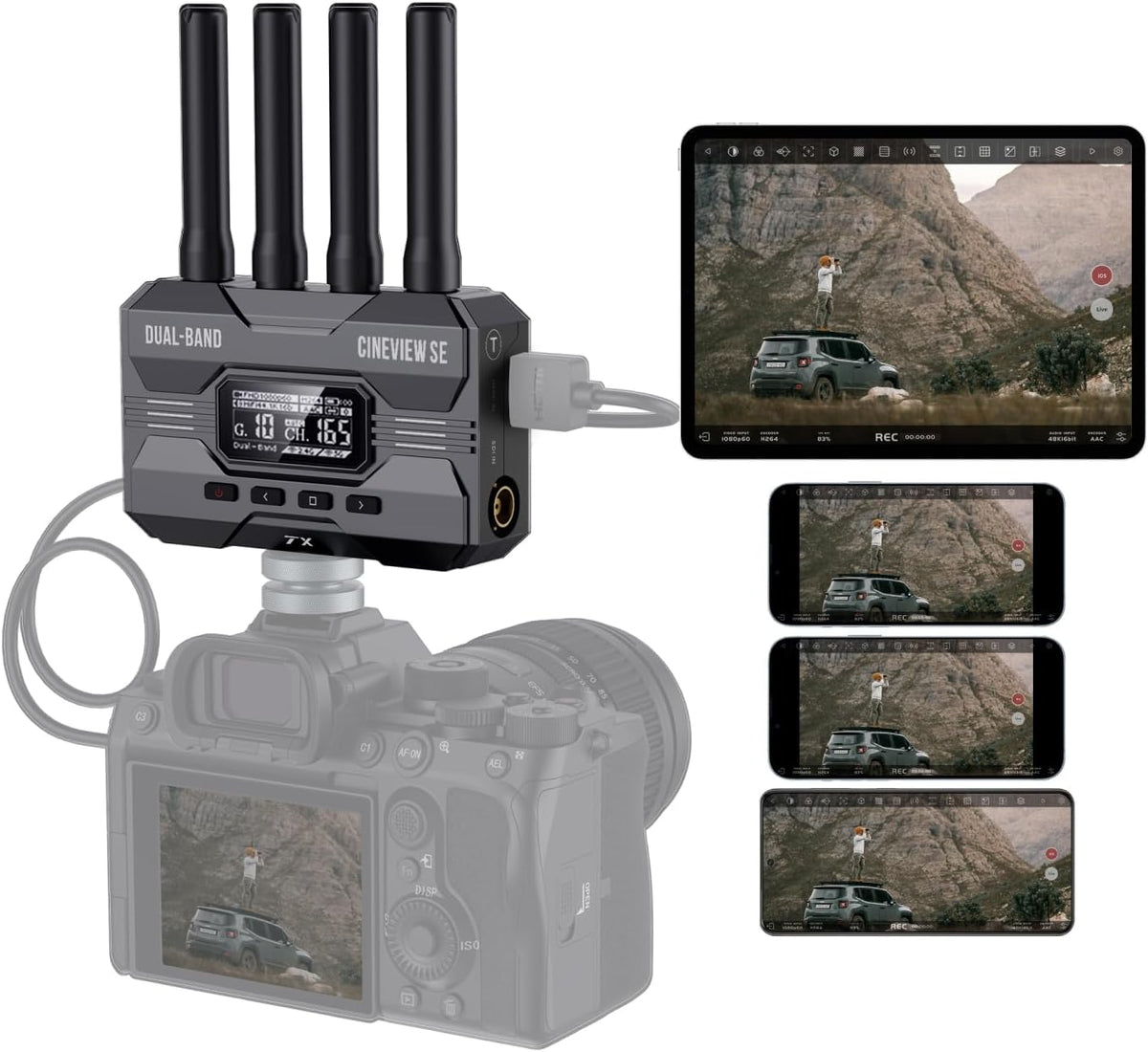 Accsoon CineView SE draadloze videozender alleen dual-band transmissie, bereik van 1200 ft/350m, latentie 0.05s & 1080P HD-video, HDMI en SDI, ondersteuning 4 apparaten