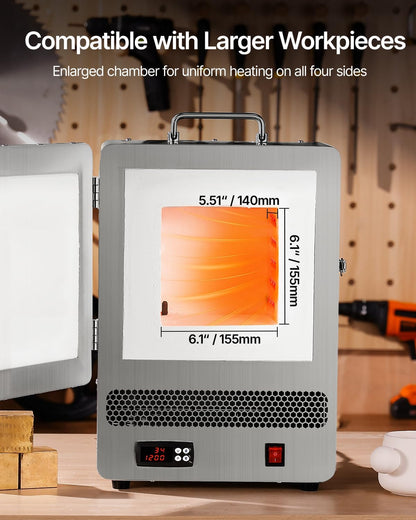 VEVOR Elektrische smeltoven met 1500 W, maximale temperatuur 1200 °C, roestvrij staal, goudsmeltoven voor het smelten van was, klei, voor het harden van metaal