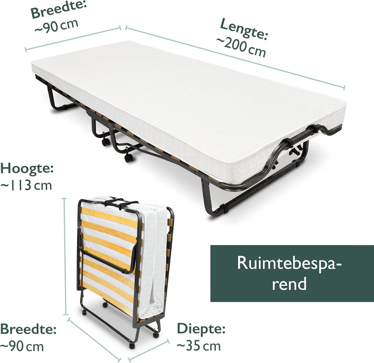 Beautissu vouwbed 90 x 200cm - opvouwbaar logeerbed Venetia incl. stabiele stalen frame, dik matras en beschermhoes