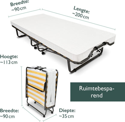 Beautissu vouwbed 90 x 200cm - opvouwbaar logeerbed Venetia incl. stabiele stalen frame, dik matras en beschermhoes