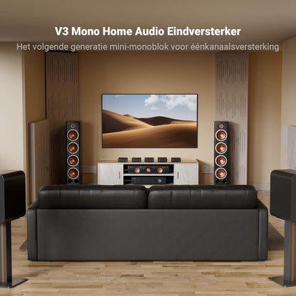 Fosi Audio Twee V3 Mono Vermogensversterkers met TPA3255 240W, Mini Monoblock Klasse D Versterker voor Home Theater AVR Receiver Component, RCA/XLR Gebalanceerde Ingangen 48V/10A Vermogen