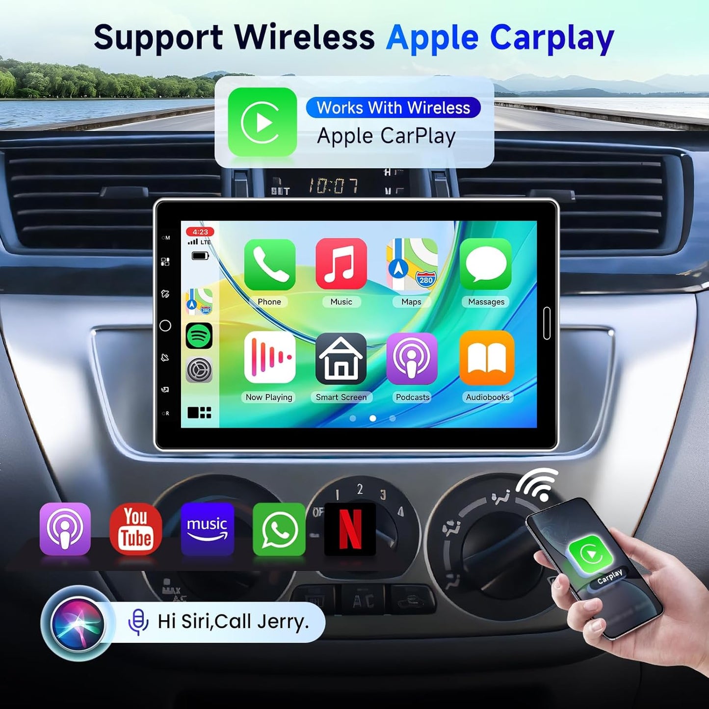 1-DIN Autoradio – Auto Stereo – Multimedia Speler – Radio Ontvanger – Navigatie Systeem – Draadloze CarPlay & Android Auto – 10,1-inch Draaibaar IPS-Touchscreen