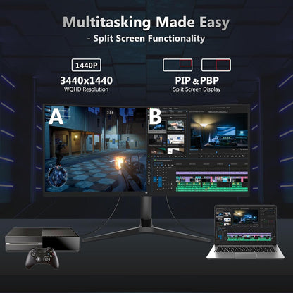 Z-Edge Gaming Monitor Curved 34'', 165Hz, UWQHD(3440x1440), 1ms MPRT, Height & Incline Adjustable, 21:9 with DP Cable, FreeSync, 1500R VA, 300cd/m², 2*HDMI2.0 & 2*DP1.4, RGB, VESA 3.937 * 3.937 * 3.9 937 in