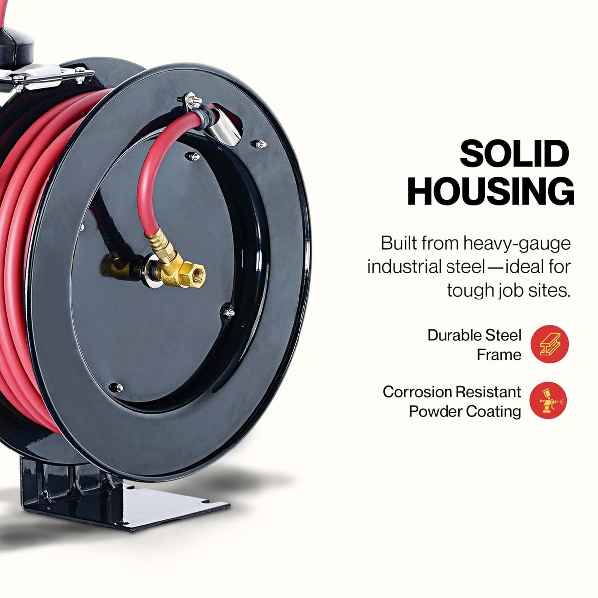 ReelWorks L815153HA Stalen Intrekbare Luchtcompressor/Waterslanghaspel met 3/8 "x 50 'Hybride Polymeerslang, Max. 300 psi
