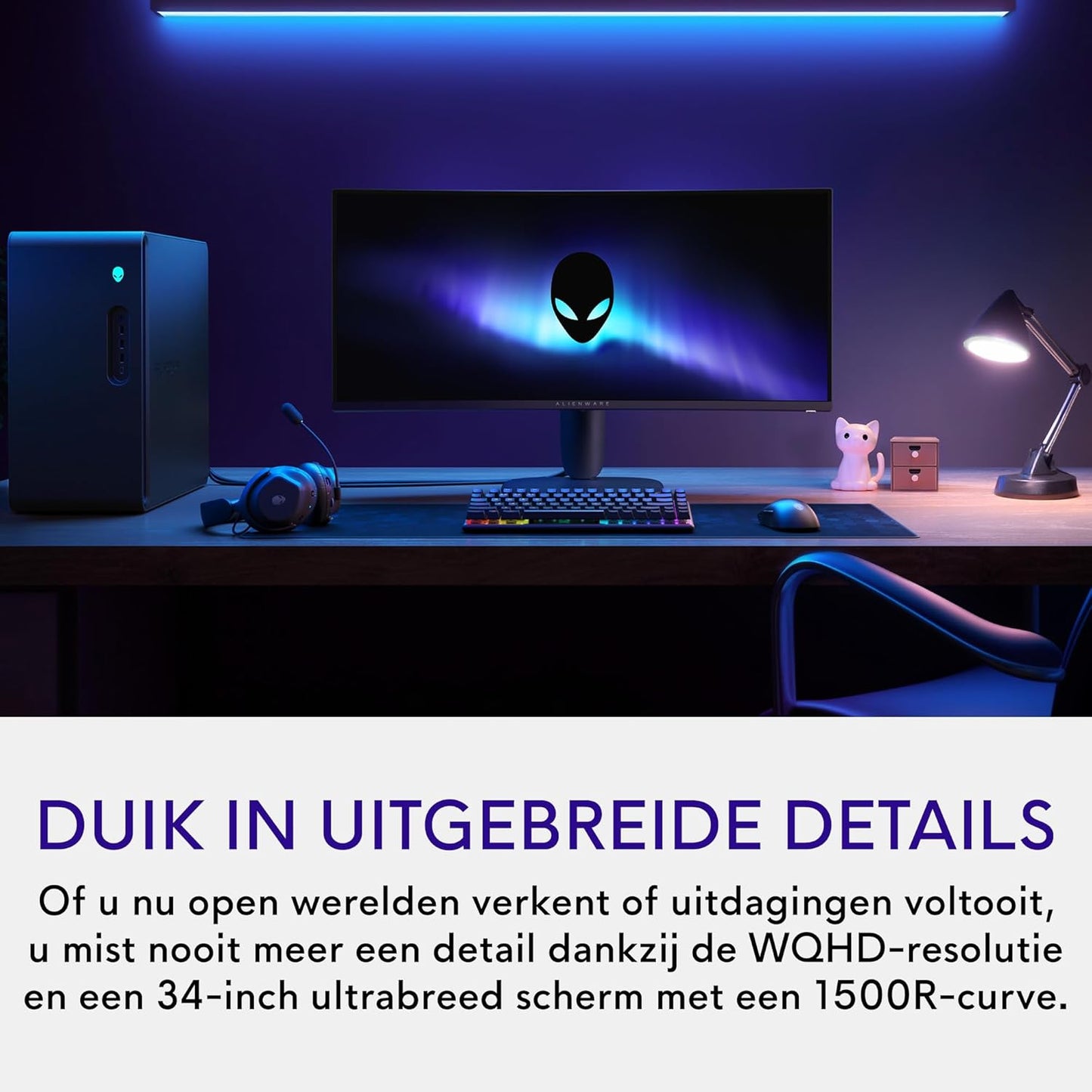Alienware 34 Gaming Monitor - AW3425DWM, WQHD (3440x1440), 21:9 1500R Gebogen, 180Hz, VA, 1ms, AMD FreeSync Premium, VESA AdaptiveSync, 95% DCI-P3, HDR400, DisplayPort, 2 HDMI, 3 USB, 3 Jaar Garantie