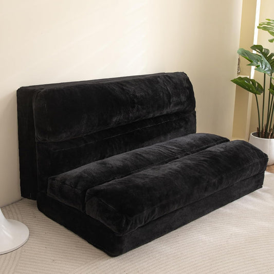 MAXYOYO Zitzak bed opvouwbare slaapbank vloermatras voor volwassenen, extra dikke 6-voudige vloerbank vloerbank voor slaapkamer woonkamer, zwart, 100 x 240 cm