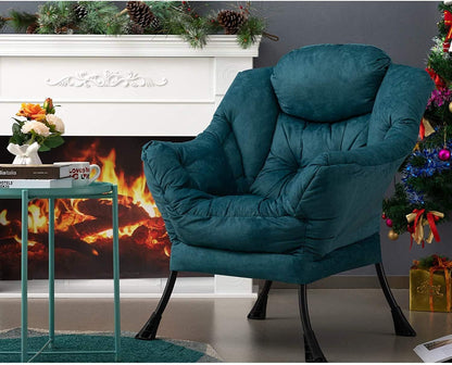 HollyHOME Relax Fauteuil Woonkamer Stoel Slaapkamer Stoel Lounge Stoel met Armleuningen Leesstoel Accentstoel met Stalen Frame, Blauw Groen