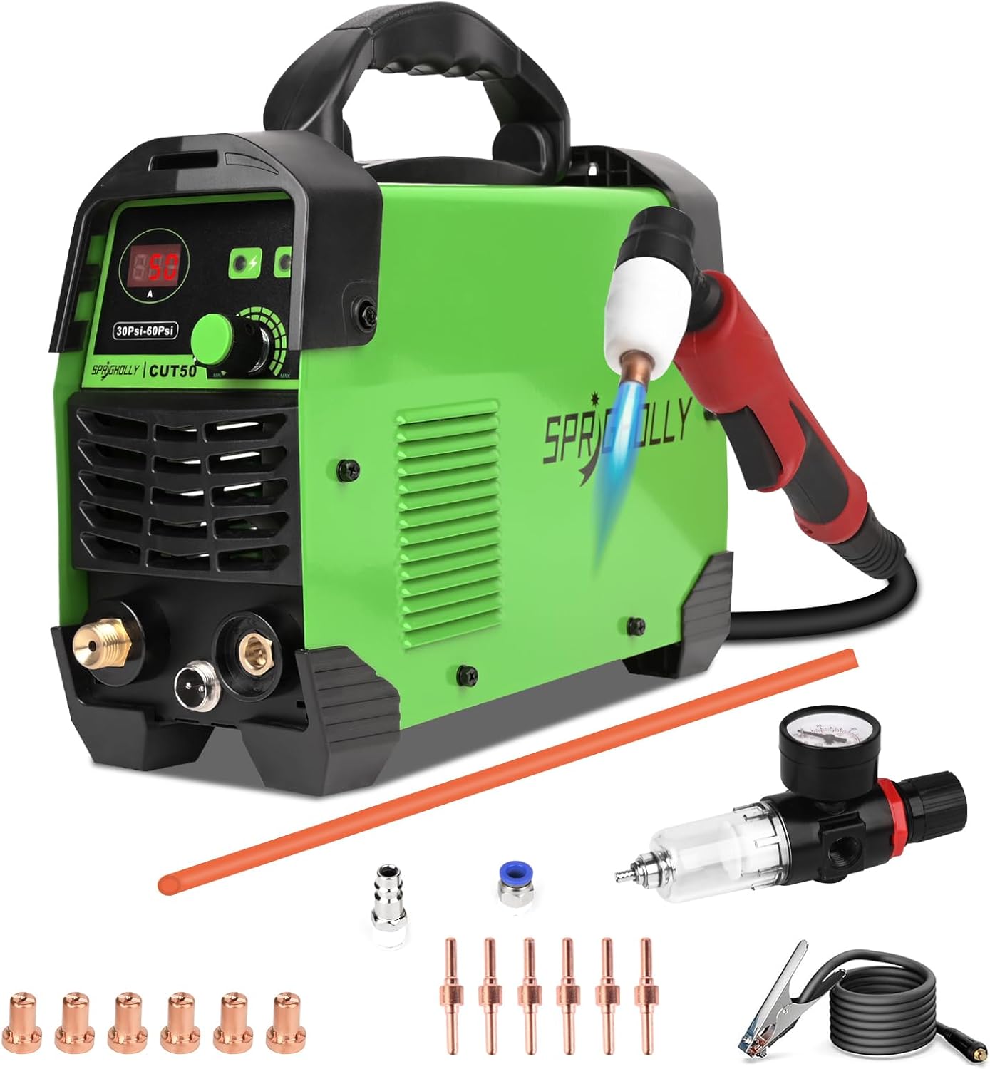 Krachtige plasmasnijder 240 V 50 A, 16 mm maximale snit, 10 mm zuivere snede, IGBT-omvormer en led-display, upgrade CUT50