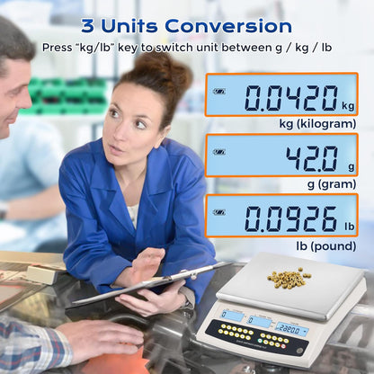 Bonvoisin Digitale weegschaal, 30 kg x 1 g, multifunctionele industriële weegschaal met tara, telling, alarm, RS232-data-uitgang, oplaadbare accu, voor onderdelen en munten