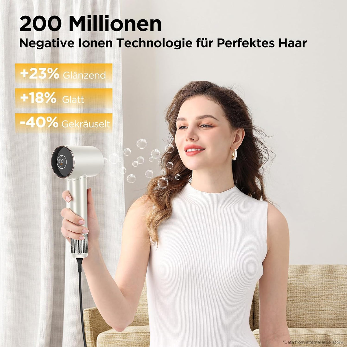 Föhn – Haardroger – Stylingföhn – Ionische Föhn – Reisföhn – Champagnekleur – 110.000 Tpm Borstelloze Motor – 2x 32 Mm Auto-Wrap Curler