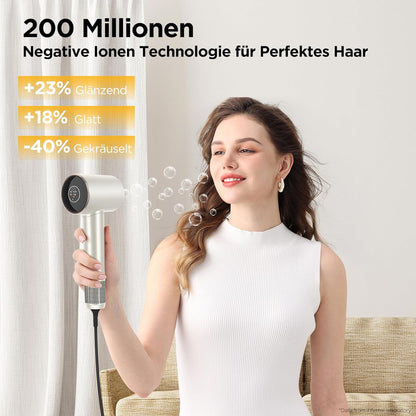 Föhn – Haardroger – Stylingföhn – Ionische Föhn – Reisföhn – Champagnekleur – 110.000 Tpm Borstelloze Motor – 2x 32 Mm Auto-Wrap Curler