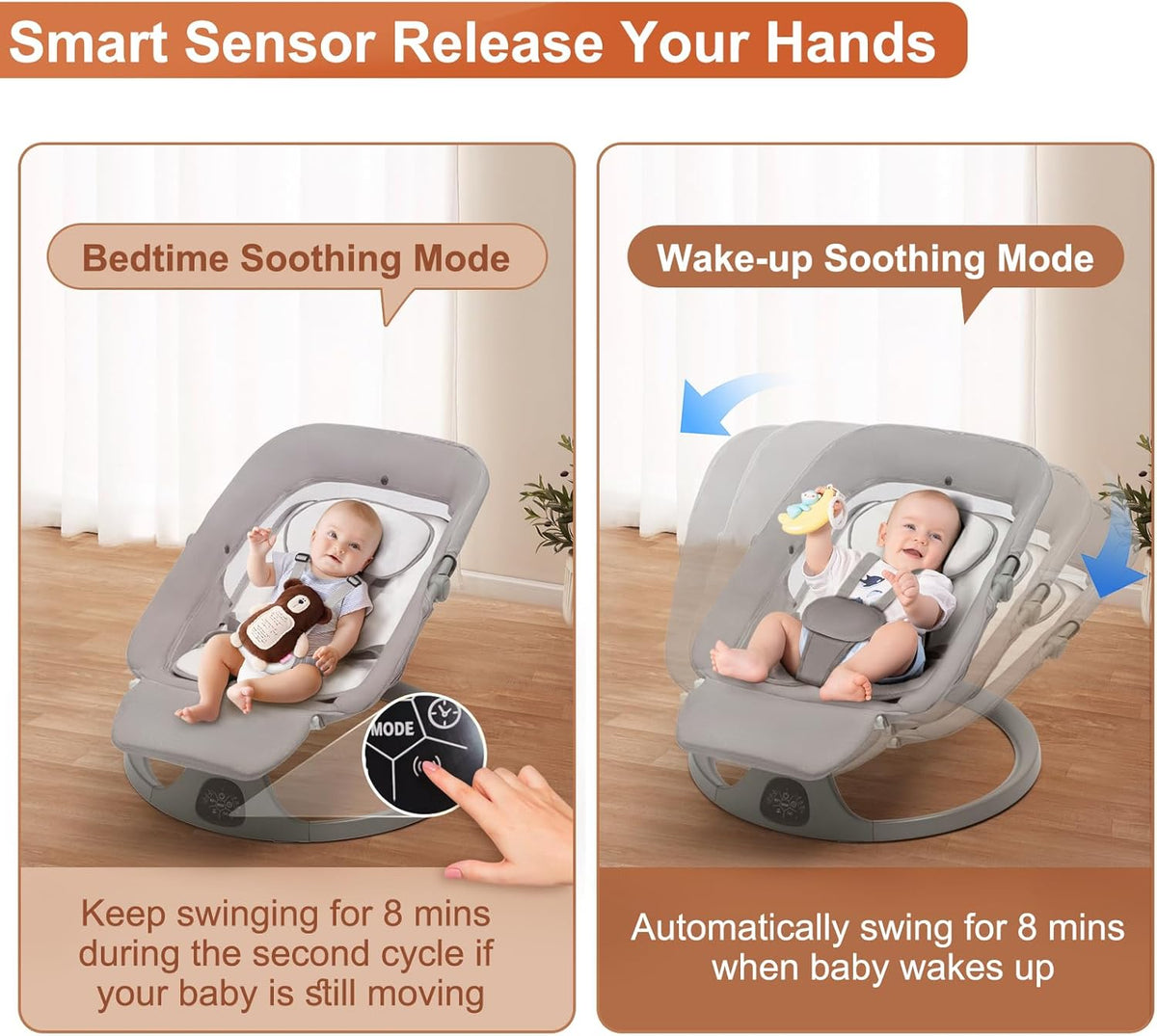 Baby Electric Bouncer 0 to 12 kg with Lullaby, 5 Rocking Speeds, Dinner Plate, Bluetooth Remote Control, Foldable, 5-Point Strap, for Indoor and Outdoor Use - QUORE