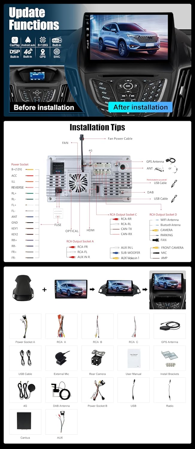 Autoradio – Multimedia Systeem – Android Headunit – 2-DIN Radio – Auto Stereo – 9 Inch QLED Scherm – Android 14 Met 4G LTE & DAB+ Tuner