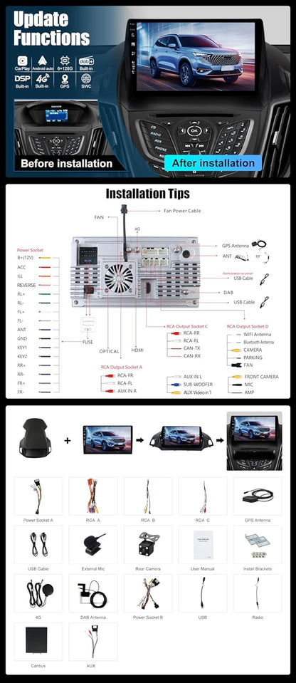 Autoradio – Multimedia Systeem – Android Headunit – 2-DIN Radio – Auto Stereo – 9 Inch QLED Scherm – Android 14 Met 4G LTE & DAB+ Tuner