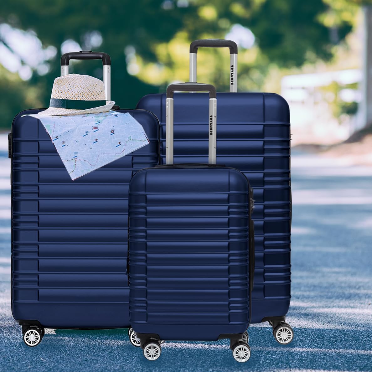 TRVLMORE Kofferset - 3 Delig - 38L Handbagage + 110L Ruimbagage - Lichtgewicht - Trolley - Reiskoffer Set - Donkerblauw
