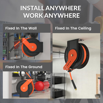 Giraffe Tools Intrekbare Air Line Reel 15m+1m, Wall Mounted Air Hose Reel 3/8 "Hybride Slang, Pneumatische Heavy Duty Stalen Reel met 1/4" Quick Coupler