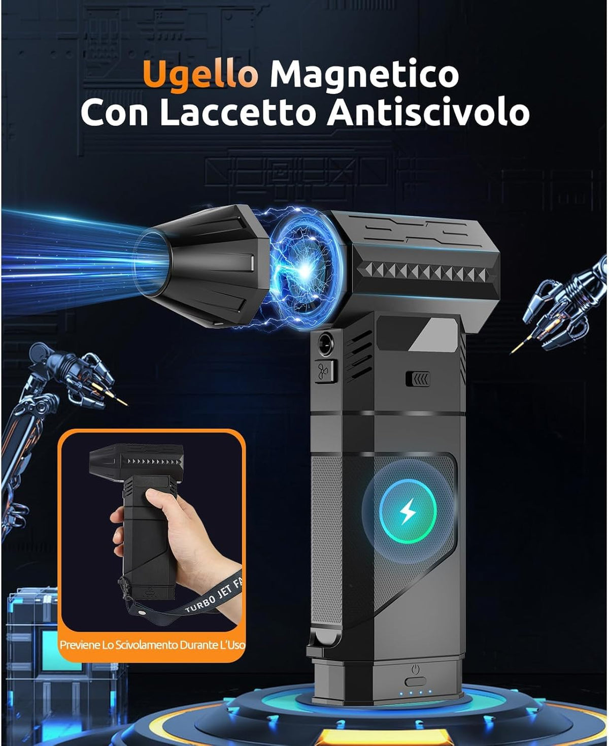Luftduster Elektrische stofblazer met 2 modulaire wisselaccu's, 220 g + luchtstroom, persluchtspray met 2 magnetische sproeiers, 8000 mAh accu, 3 snelheden, led-mini-ventilator voor pc, toetsenbord