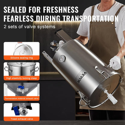 VEVOR Bierproductiesysteem, inhoud 30 liter, roestvrijstalen brouwerij voor bierbrouwen, brouweremmer, accessoires voor het maken van bier