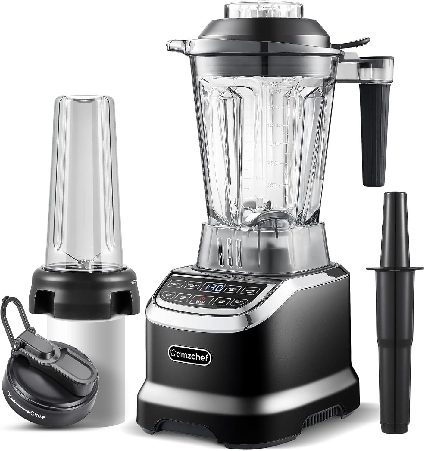 AMZCHEF Blender Smoothie Maker Twee Blending Containers - Smoothiemaker High Performance Mixer met LED - 1200W 20000 RPM Elektrische Juicer Blender - 6 Pro-Sharp 3D Blades - Zwart