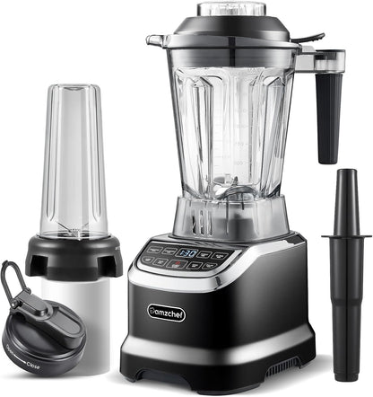 AMZCHEF Blender Smoothie Maker Twee Blending Containers - Smoothiemaker High Performance Mixer met LED - 1200W 20000 RPM Elektrische Juicer Blender - 6 Pro-Sharp 3D Blades - Zwart