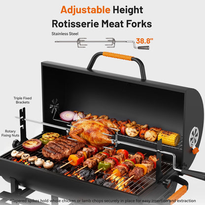 KEYO GRILL 73,7 cm (29 inch) houtskoolgrill - 537 Sq In, houtskoolgrill in vatvorm met roestvrijstalen grill en centrale houtskool, voor tuin, schuur, erf