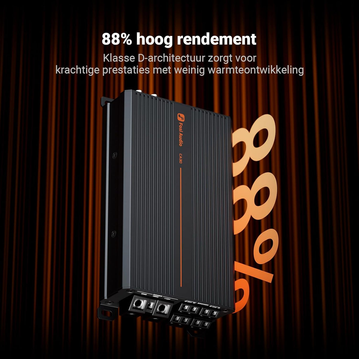 Fosi Audio CA30 4-kanaals Auto-versterker Klasse D, Onafhankelijke Crossover RCA/Hoog Niveau-ingang, 88% Efficiëntie 100Wx4 bij 4Ω/320W Gebrugd, met Lage Ruis voor Stereogeluidssysteem in Voertuigen