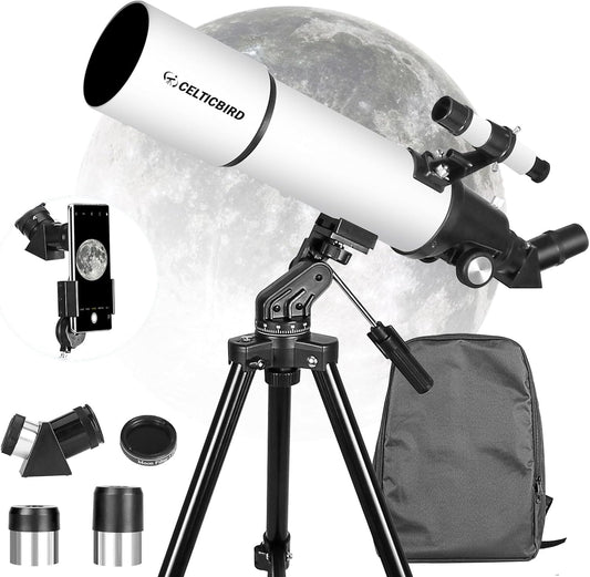 Telescoop met 80 mm opening en 600 mm opening voor volwassenen, astronomische beginners, astronomische draagbare brekingsinstellescoop, volledig meervoudig gecoate hogetransmissie coating..
