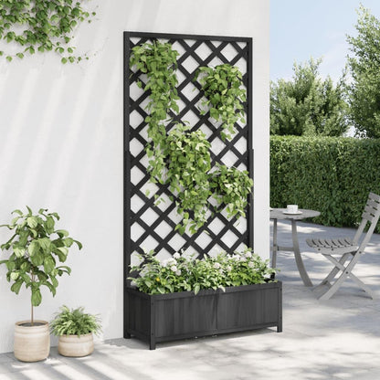 Flower Box with Black Trellis Made of Solid Pine Wood for Climbing Plants, Flower Box for Garden and Patio with Integrated Stand for Roses and Vines, Durable Structure - QUORE