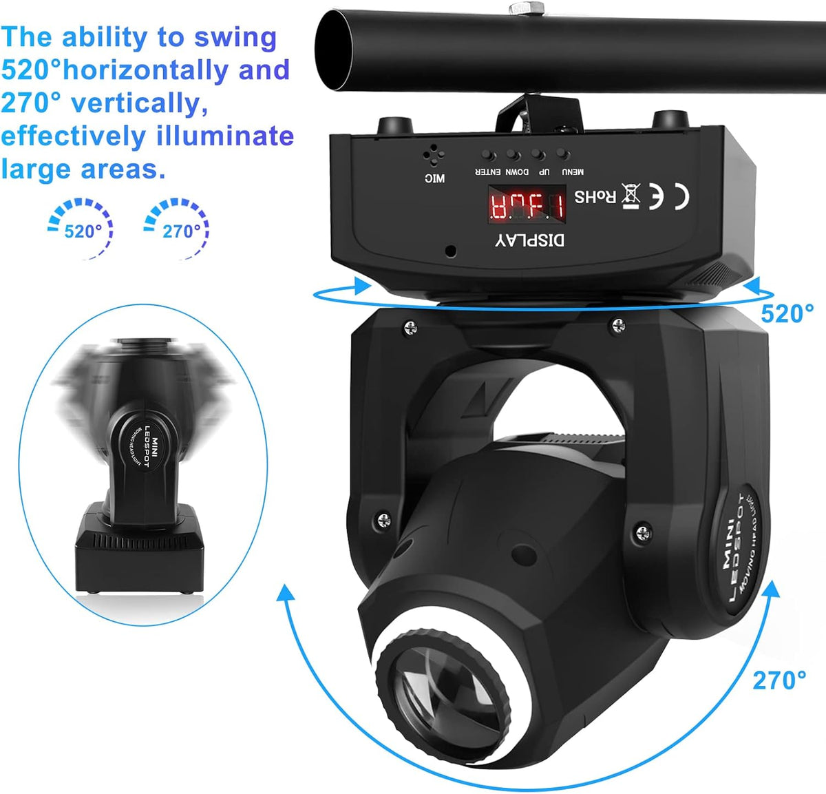 UKing 50W LED Moving Head,Disco podiumlicht met 8 patronen 8 kleuren Gobo spot, 10/12 kanalen, LED-lichteffecten voor bar club show