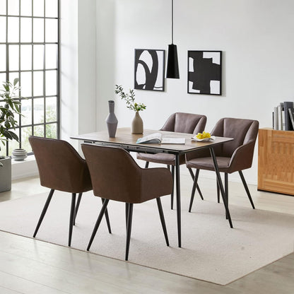 TUKAILAI Eetkamerstoelen, set van 2 met armleuningen, kunstleer, gestoffeerd, rugleuning, metalen poten, loungeontvangst, eetkamer, keuken, woonkamer, 2 stuks, bruin