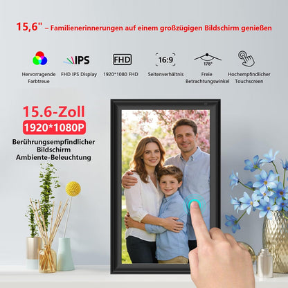 Frameo Digitale fotolijst, 32 GB, 32 GB, wifi, 32 GB, touchscreen, auto-rotatie, wandmontage, foto's/video's direct delen via FRAMEO app