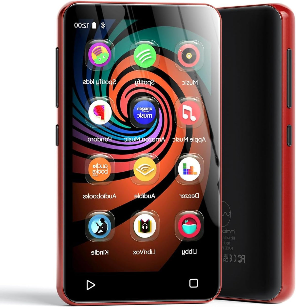Innioasis 160GB MP3 Player with Bluetooth and WiFi, Android Music Player with Spotify, Amazon Music, Pandora, APP Store, 4 Inch Full Touch Screen MP3 Player with Audible, Libby, Audiobook (Black_Red) - QUORE